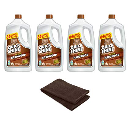 Quick Shine High Traffic Hardwood Floor Luster; 64 oz. - 4 Pack with 1 Hand Towel assorted color