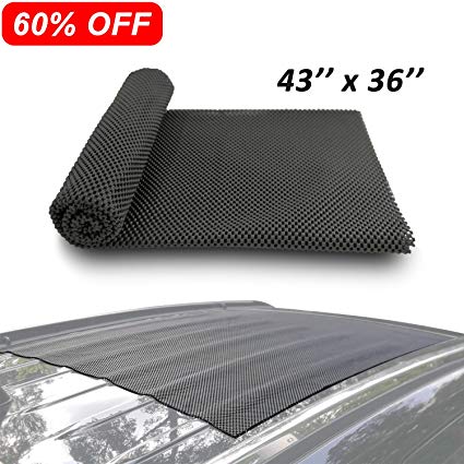 Car Roof Mat Cargo Pad Protective Mat Rack Pad (43’’x36’’) Cushioned Layer Non-slip Heavy Duty Elastic Soft for Car SUV Truck Carrying Cargo Bags Bikes Paddle by Depp's