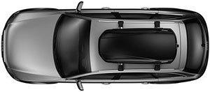 Side view of the Thule 624 Force M Roof Box mounted atop a vehicle